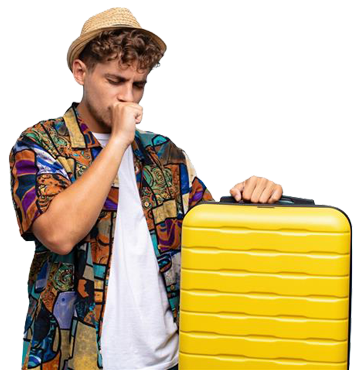male coughing on vacation